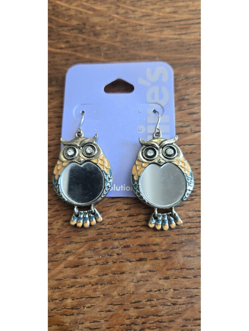 Claires Enamel Alloy Mirrowed Night Owl Earrings Dangle Bird NWT Quarter Sz